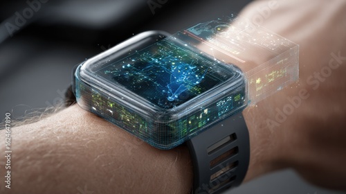 Futuristic smart watch on wrist