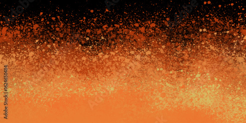 Abstract black background with bubbles. Vibrant Orange splashes gradient fade. Paint inspired textures collide in red and orange color storm. artistic vibes with scattered splatter.	