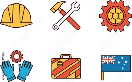 Labour Day Australian Capital Territory and New South Wales Set. Vibrant Labour Day ACT and NSW Set for Celebration Artwork. Colorful Labour Day Set for Australian Capital Territory and New South Wale