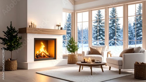 Wallpaper Mural Cozy winter living room fireplace Torontodigital.ca