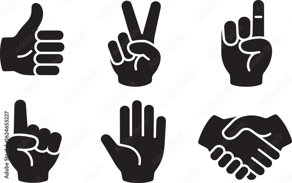 Fototapeta premium Diverse Hand Gesture Icon Set Expressing Approval, Peace, Direction, and Agreement on Transparent Backdrop