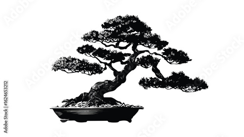 Miniature Pine Bonsai Icon Silhouette Vector Illustration
