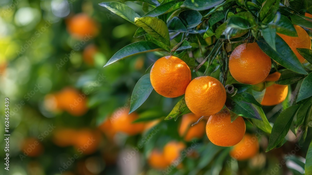 The Fresh Oranges Hanging on a Tree in a Lush Garden The Fresh Oranges Hanging on a Tree in a Lush Garden