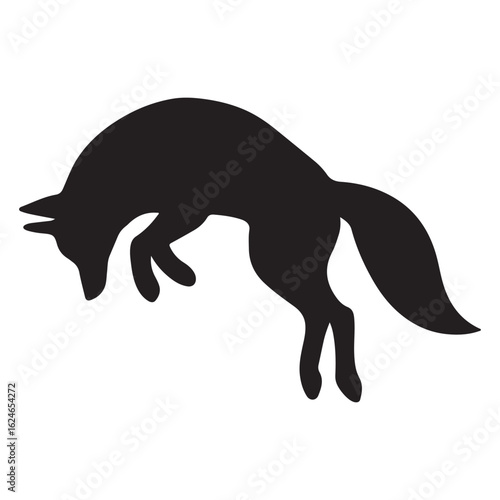 Sleek Black Fox Silhouette: Leaping, Dynamic, Wild Animal Vector Graphic