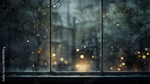 Raindrops on a window create a peaceful and atmospheric scene.