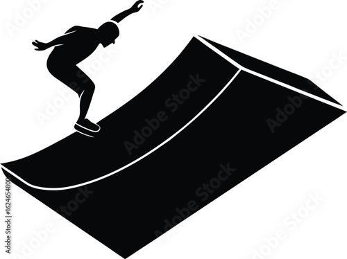 skate ramp with person mid jump vector art illustration
