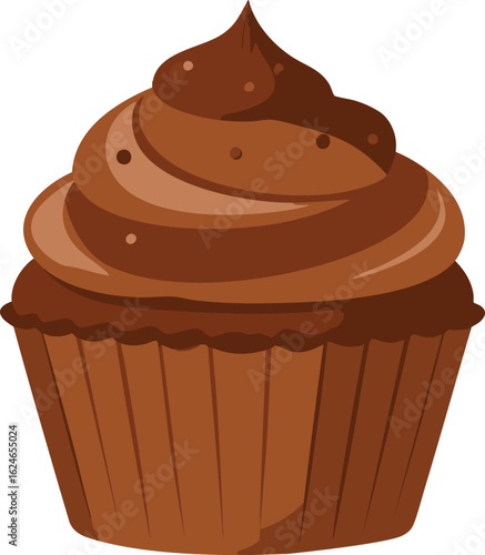 Vector illustration of flat chocolate cupcake isolated on transparent background
