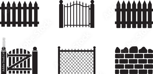 Elegant Fence and Gate Collection Vector Illustration Set for Boundary Security and Garden Design Projects