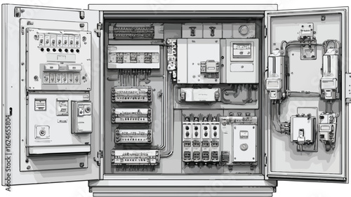 Professional Vector Drawing of Electrical Panel Cabinet Isolated
