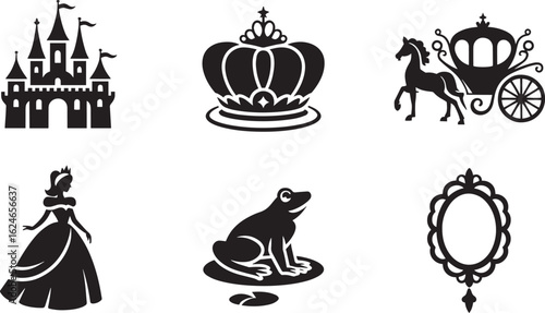 Enchanting Kingdom Elements Black Silhouette Vector Illustration on Transparent Backdrop