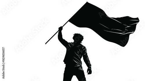 Patriotic Silhouette of a Man Holding Waving Flag, National Pride Concept