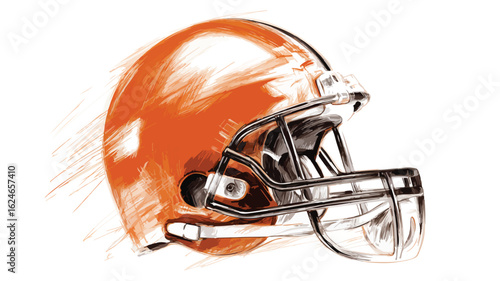 Detailed Sketch of American Football Helmet on White Background