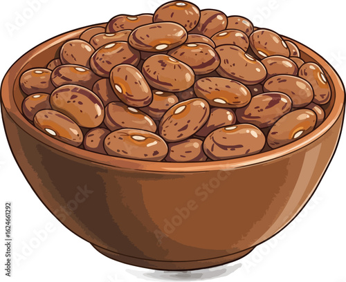 Cartoon Style Illustration of a Bowl Full of Pinto Beans, a Staple in Many Cuisines Worldwide, with Detailed Textures and Shading