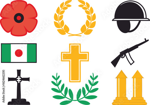 Remembrance Day Australia Set for National Holiday Artwork. Vibrant Remembrance Day Australia Set for Patriotic Designs. Colorful Remembrance Day Set for Australian Commemorative Projects. Festive Rem