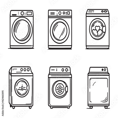 flat style washing machine line drawing vector illustration.eps