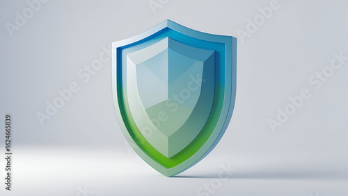 Minimal 3D-rendered safety shield symbolizing cyber protection with smooth gradients on white backdrop
