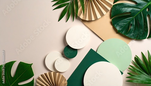 Stylish Geometric Background with Tropical Leaf Accents