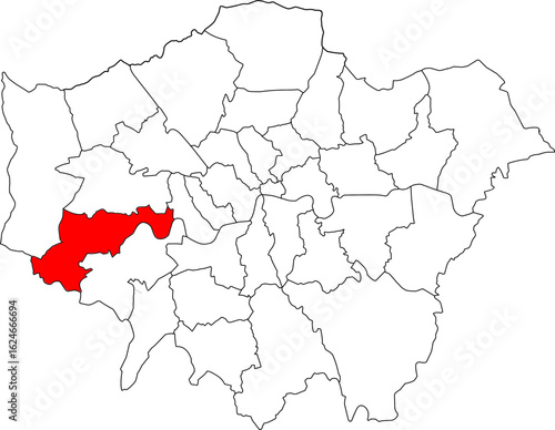 Map of London highlighting the Hounslow borough. Ideal for local government, travel resources, and geographic information focusing on the area