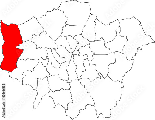 Photography Map of Hillingdon, London map with Hillingdon borough highlighted, perfect for i