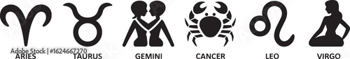 Zodiac Signs Astrology Icon Set Vector Illustration for Horoscope and Star Sign Design