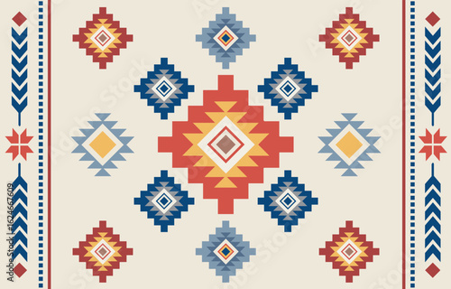 Ethnic tribal colorful background. Seamless tribal pattern, folk embroidery, tradition geometric ornament. Traditional design for fabric, textile, print, rug, paper, carpet