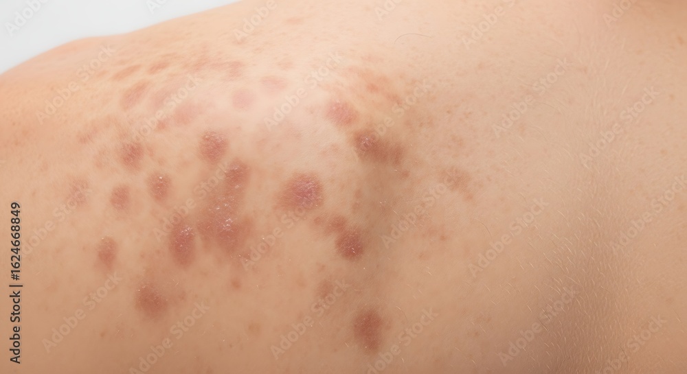 Fototapeta premium High Detail of Scaly Tinea Versicolor Papules on the Shoulder