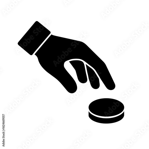 Hand picking up single coin symbolizing limited funds and financial struggle (Filled icon)