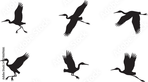 Black Flying Bird Clipart Set