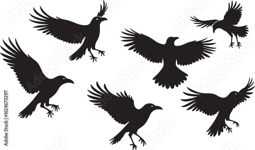 Black Flying Bird Clipart Set