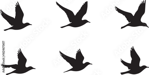 Black Flying Bird Clipart Set