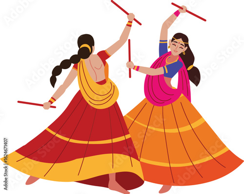 Dancing girls in elegant dresses vector illustration