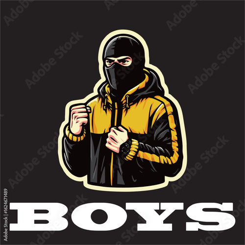 A vector illustration drawing of yellow black ultras hooligan logo