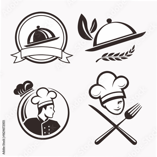 Chef and food logo collection isolated on white background for restaurant