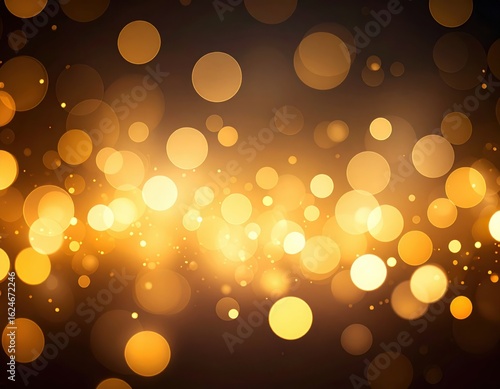 Golden bokeh light background, perfect for adding a touch of elegance and festive atmosphere to your project. The lights are spread across a dark backdrop, creating a magical ambiance