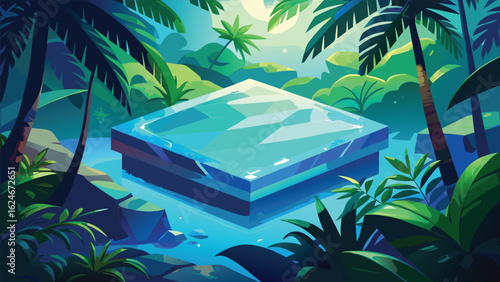 Tropical island paradise: palm trees, sandy beaches, and sparkling blue ocean water surrounding a resort pool, perfect for your summer vacation
