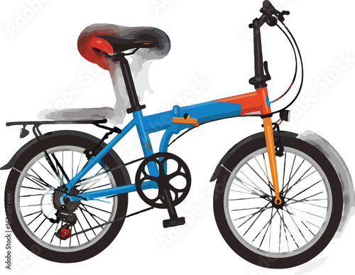 Blue and Orange Folding Bicycle Vector Illustration Detailed Design Bike for Urban Commutes and Easy Storage Lightweight and Portable