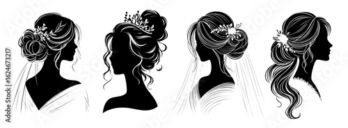 woman/ Bride hair style silhouette illustration, bride, wedding, woman, hair designs, salon clip art