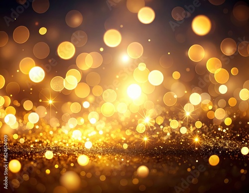 Glowing bokeh effect with a bright light source and shining gold particles, creating a sparkling and magical atmosphere
