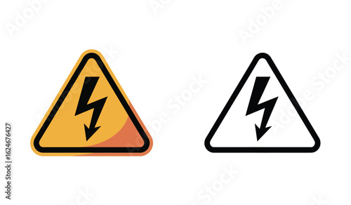 Warning Signs of High Voltage Danger with Bold Lightning Bolts on Triangular Backgrounds Depicting Hazard
