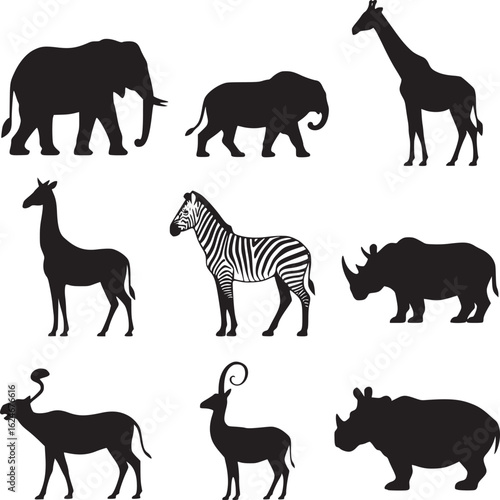 Canvas Print Wildlife animal silhouettes, safari icons, black animal shapes, vector illustrat