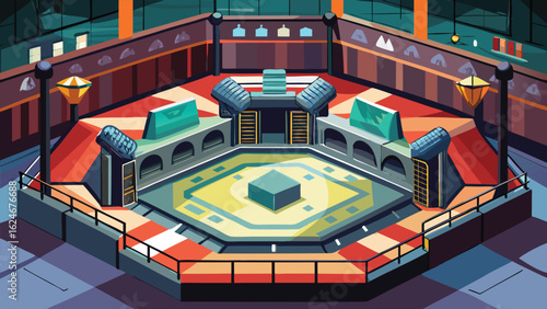 Isometric illustration of urban transportation, featuring a city bus and a train, alongside buildings and streets, designed for business and town maps