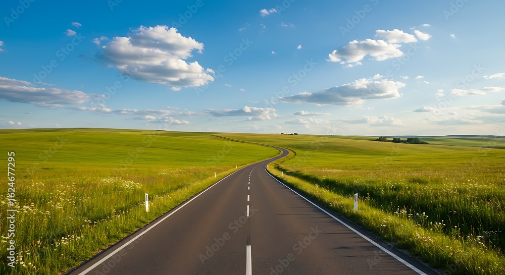 Naklejka premium Scenery of grassland road extending into the distance