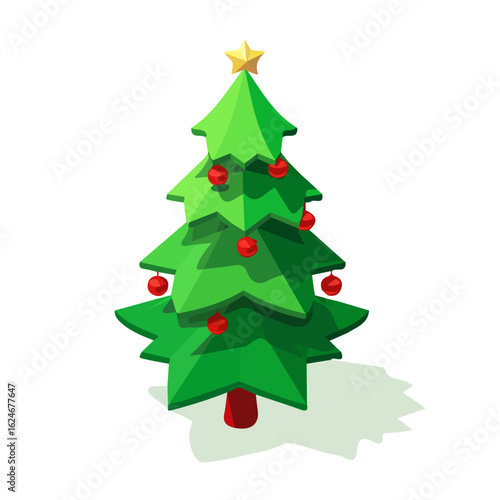 An illustration flat 2D icon Christmas tree and ornament in isometric view set illustration, isolated on a transparent background — clean animation-style design, created by me, Cute design vectorized