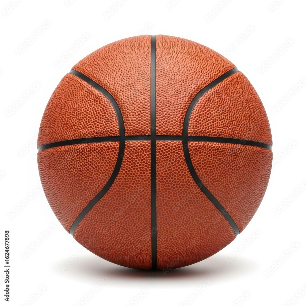 Fototapeta premium Basketball Ball with Orange Textured Surface and Black Lines on White Background