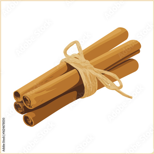 An illustration flat 2D icon cinnamon sticks tied roll isometric view set illustration, vector clipart isolated on a transparent background — clean animation-style design, created by me, Cute design