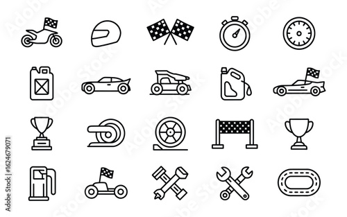 Racing Automotive Icons Vector: Motorsports, Speed, Race Track Elements for Sports, Gaming & Car Enthusiast Design