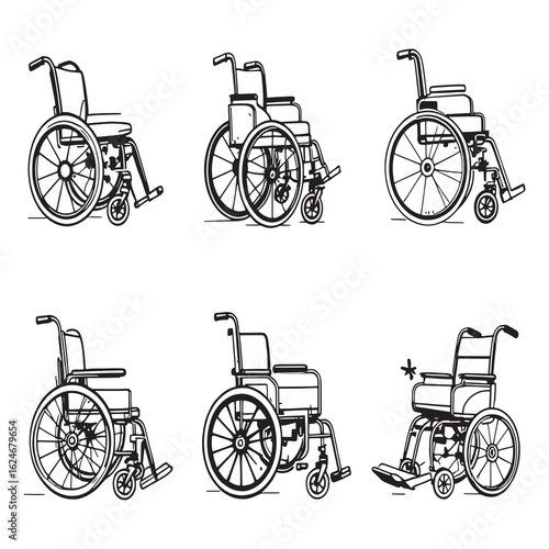 Modern minimalistic wheelchair line art vector illustration.eps