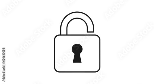 Unopened Black Outline Lock Icon with Keyhole