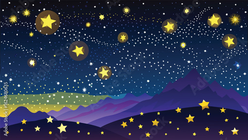 Starry night sky with a blue and dark fantasy design pattern
