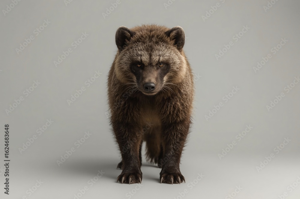 Obraz premium Studio Raccoon Dog Portrait, Intense Gaze, Grey Background, Wildlife